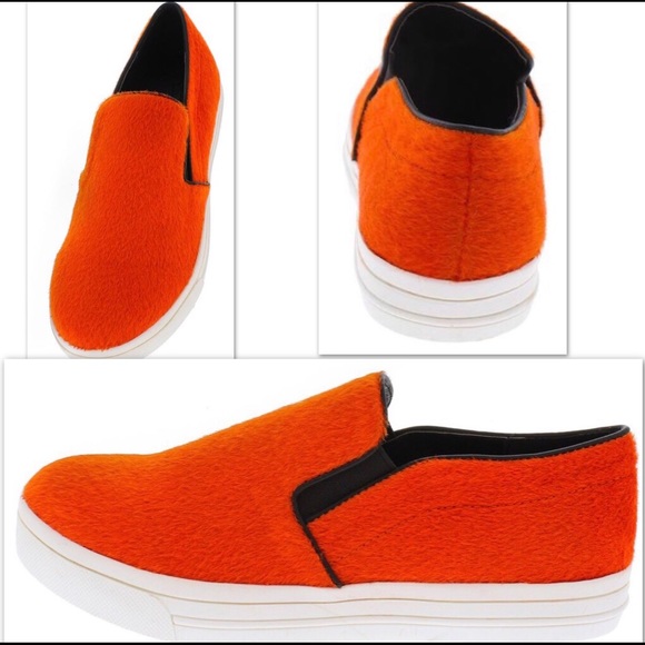 ORANGE PONY HAIR SLIP ON LOAFER - Picture 2 of 5